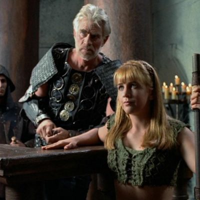 Gabrielle and Meleager in court in Xena episode 217