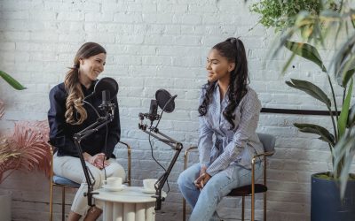 multiethnic women talking in broadcasting studio